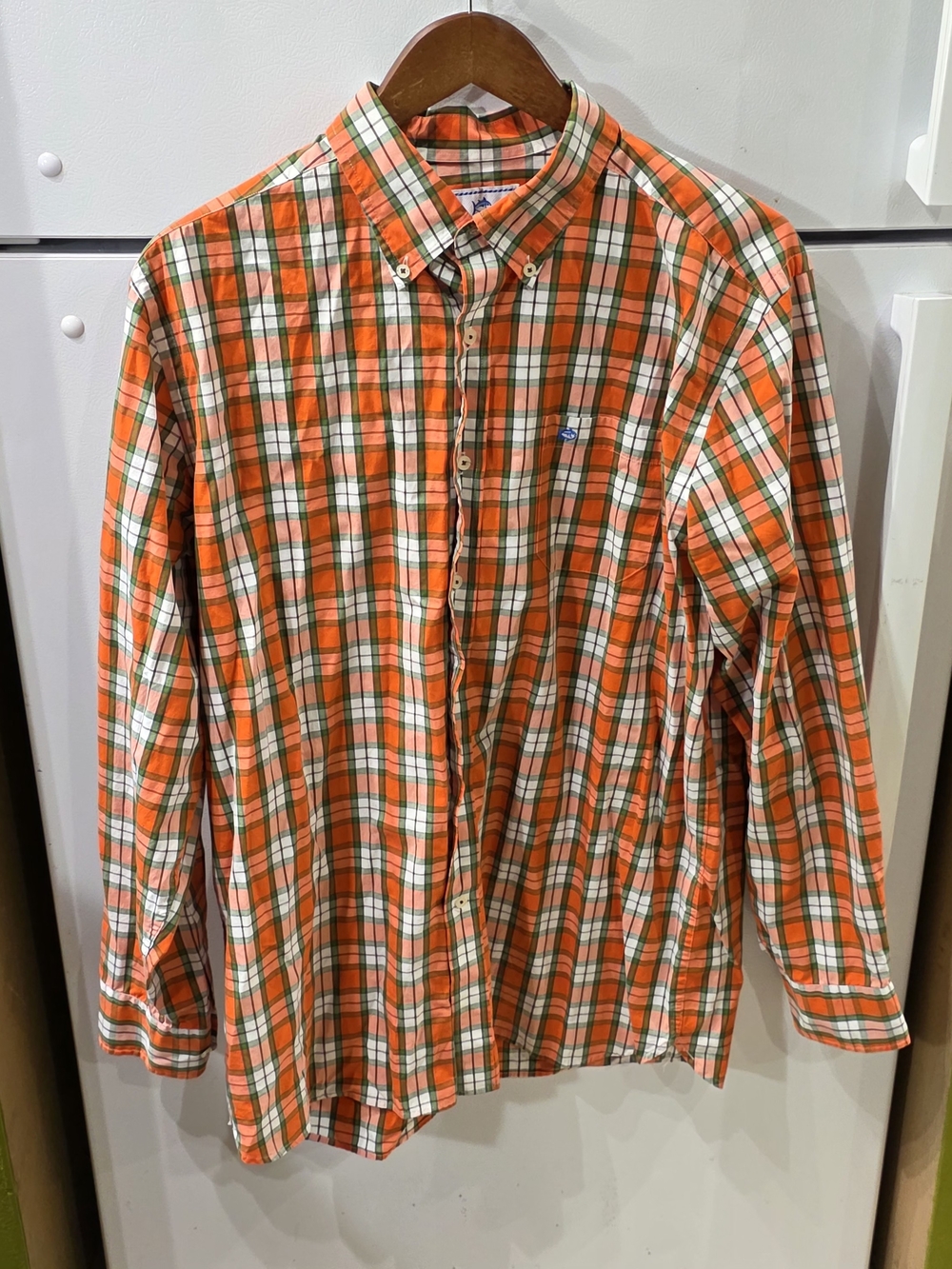 Southern Tide Orange Green White Plaid Button-Down Shirt